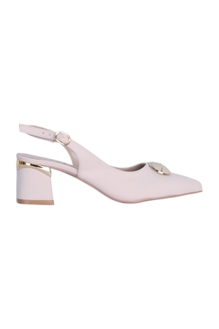 Esracan 2806 5cm Slingback Kadın Topuklu Ayakkabı Krem