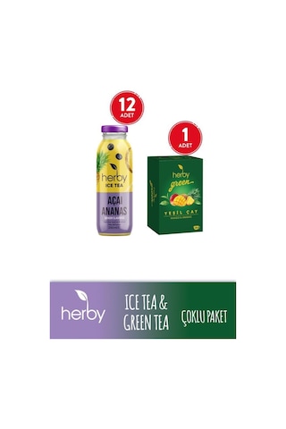 Herby Ice Tea Açai Ananas 12'li Şeker İlavesiz Soğuk Çay + Yeşil Çay Mango Ve Ananas 18'li