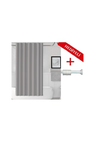 Gri Renk Boru Hediyeli Banyo Perdesi Gri