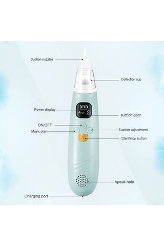 Yaozixa Bebek Elektrikli Burun Emici, 3 Seviye Emme, Sessiz Motor, Rahatlatıcı Müzik, Dahili Pil, 3 Silikon Uç Menekşe