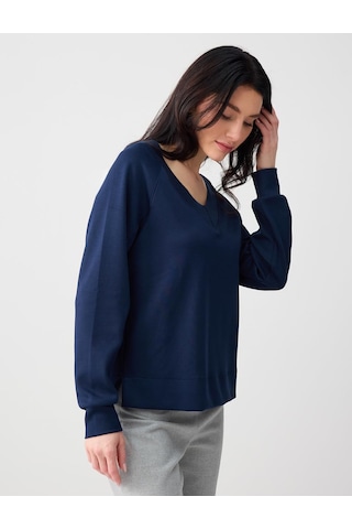 Jimmy Key Lacivert Uzun Kollu V Yaka Örme Modal Sweatshirt 5ww235785494