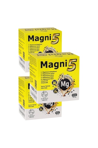Magni5 Magnezyum 5 Etkili Form 3 Aylık 90 Kapsül B6 D3 Vitamini Magni5 Bisglisinat Malat Taurat Sitrat Oksit 3'lü