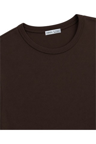 Vadon 1003 Kadın Pamuklu Slim Fit Bisiklet Yaka Yumuşak Dokulu Basic T-shirt Kahverengi