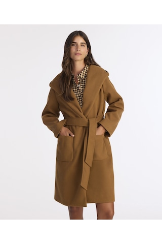 Yargıcı Kapüşonlu Ve Kemerli Uzun Palto 25kkpl5018v 057 Kahverengi