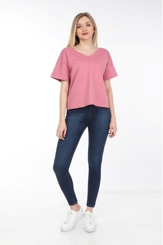 Neslice Kadın Oversize Çift Taraf V Yaka T-Shirt
