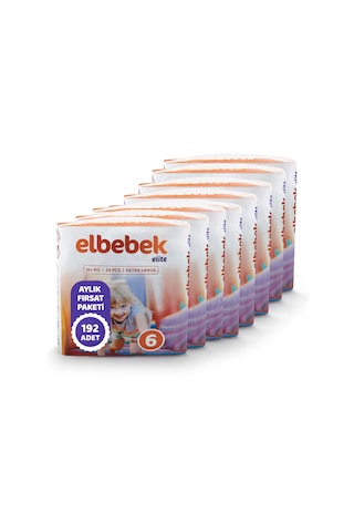 Elbebek Elite Bebek Bezi 6 Numara XLarge Fırsat Paketi 192 Adet 8'li