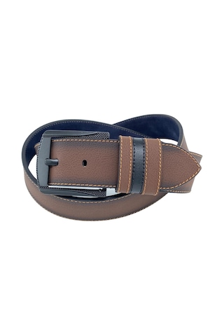 Kahverengi Suni Deri Sarı Dikişli Model 4.5 Genişlik Spor Kemer - 4509-st Kahverengi