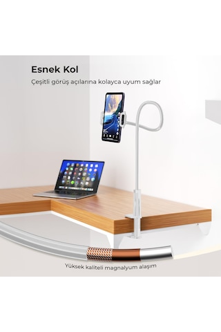 Juo 70 Cm Akrobat Esnek Tablet Ve Telefon Tutucu Stand Beyaz Beyaz