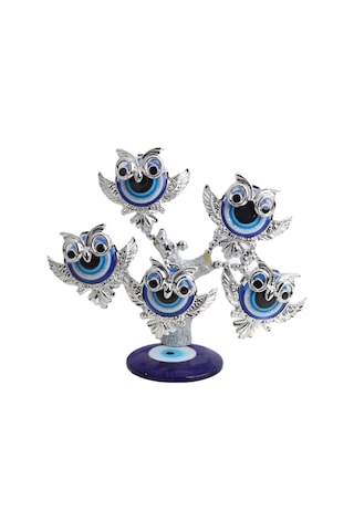 Feng Shui Nazar Boncuğu Çiçeği Hayat Ağacı Biblo Servet Çakra Şans Ağacı Mavi Göz Baykuş 15 Cm. 96728053