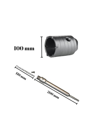 Tomax Sds Plus Elmaslı Beton Delme Ucu 100 Mm Panç + 200 Mm Adaptör