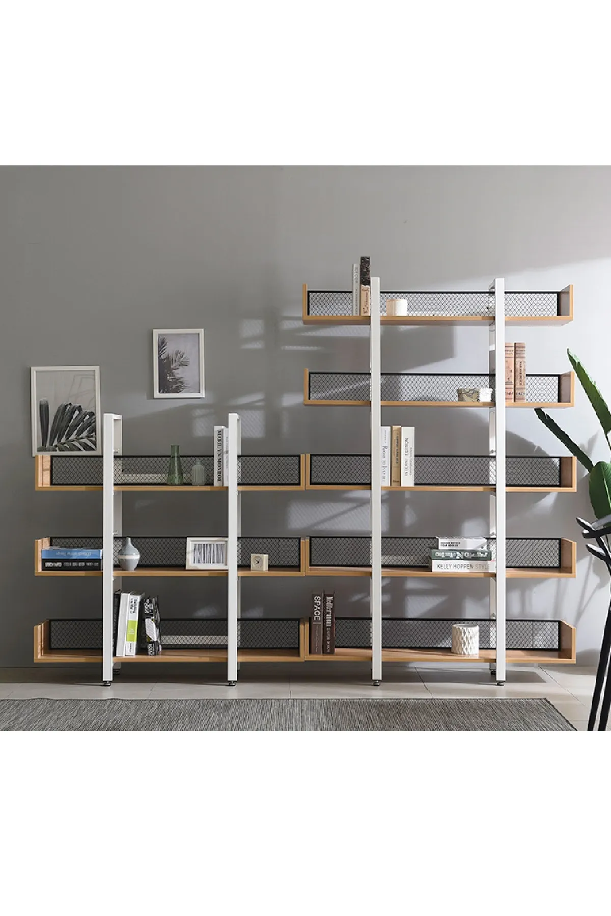 Endüstriyel Tasarım 5 Katlı Tel Detaylı Kitaplık-aksesuar Rafı-çiçeklik-çok Amaçlı Raf Endülüs-beyaz