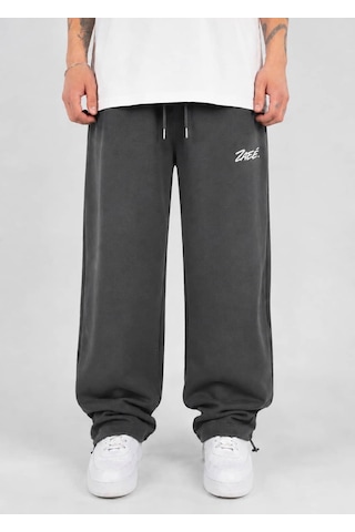 Zaee Signature Nakışlı Ayarlanabilir Paça Baggy Eşofman Altı Füme