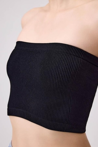 Cottonhill Premium - Kadın Siyah Seamless Straplez Crop Top Büstiyer Siyah