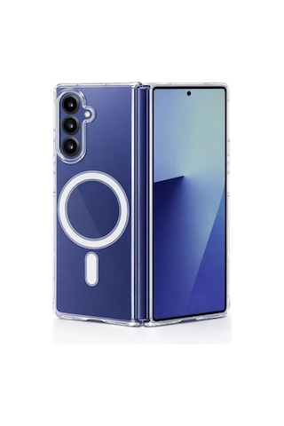Samsung Galaxy Z Fold 7 Uyumlu Kamera Korumalı Magsafe Wireless Şarj Özellikli Lüks Şeffaf Silikon Telefon Kılıfı