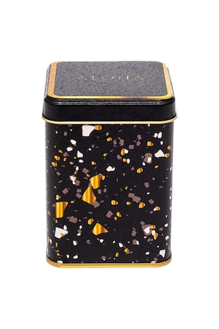 Terrazzo Black Desenli Kare Metal Saklama Kabı 7.5 x 7.5 x 10 CM 0.5 L Çok Renkli