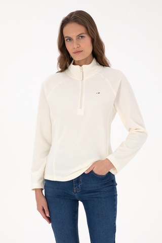 U.S. Polo Assn. Kadın Krem Fermuarlı Dik Yaka Polar Sweatshirt 50316714-VR256