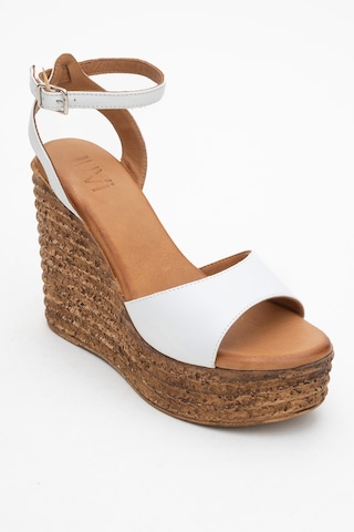 Luvishoes Luvi Shoes Elsıe Beyaz Cilt Hakiki Deri Kadın Dolgu Topuklu Sandalet Beyaz