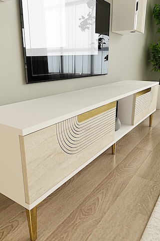 Tvr1502btg Meyra Tv Ünitesi Takımı Beyaz-traverten-gold 150cm