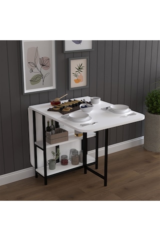 Asra Trend Metal Ayaklı Katlanır Mutfak Masası KM-31 %100 MDF Akıllı Yemek Masası Beyaz