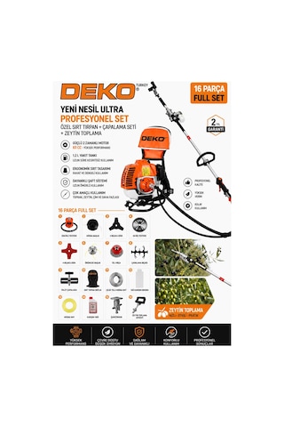Deko 16prcs 63cc Benzinli Sırt Tırpanı 16 Parça Full Set Zeytin Toplama Aparatı + Super Çapa Set