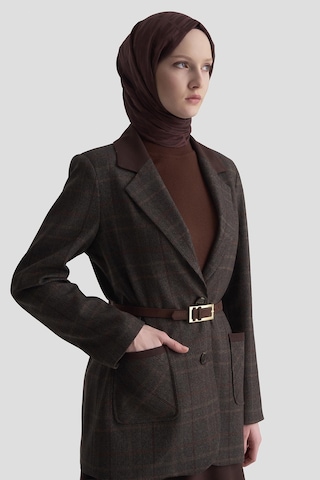Armine Ekose Desenli Blazer Takım 25kd1704 Acı Kahve Acı Kahverengi