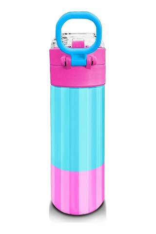 Coral High Kids Renkli Çizgili Desenli Pipetli Ve Direkt İçim Çelik Termos 500 Ml 31987 Pembe - Mavi