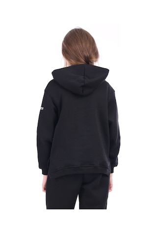 Toontoy Kız Çocuk Oversize Kapüşonlu Cepli Nakış Baskılı Yırtmaçlı Sweatshirt - 3 İplik Şardonlu Siyah