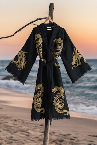 Varol Organik %100 Pamuk Kimono Yaka Sabalık Bornoz Plaj Elbisesi - Viserion - Sarı - L/xl Sarı/l/xl Siyah - Sarı