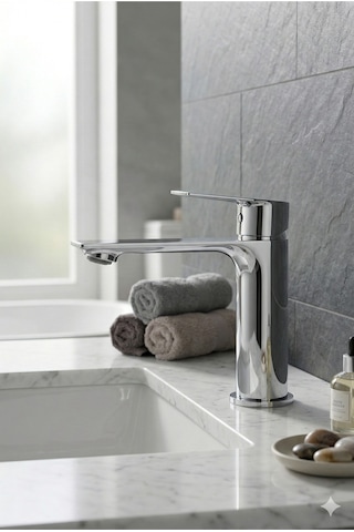 Krom Sabit Aç Kapa Kısa Lavabo Bataryası Pirinç Döküm Lavabo Musluğu Krom
