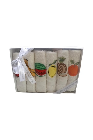30X30 Meyve Temalı Nakışlı 6'Lı Kutulu Mutfak Havlu Seti