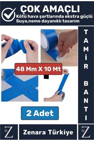 Ultra Güçlü Suya Neme Dayanıklı Çok Amaçlı Onarım Tamir İzolasyon Bantı Mavi 48 Mmx10 Mt 2 Adet