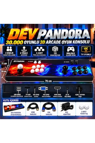 Dev Pandora 30.000 Oyunlu 3d Pro Arcade Konsol 2 Kişilik Geniş Panel Hdmı & Vga Çıkışlı