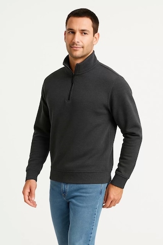 Erkek Dik Yaka Sweatshirt Dik Yaka Yarım Fermuarlı 3 İplik Şardonlu Pamuk Kumaş - Antrasit Antrasit