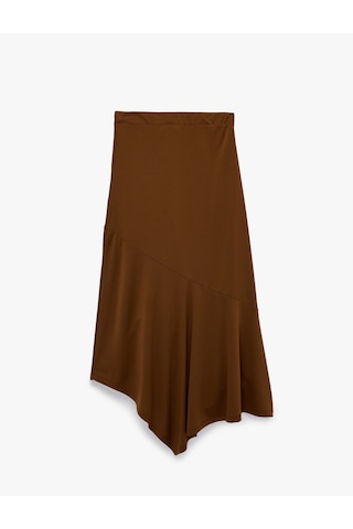 Koton Slim Fit Asimetrik Midi Etek Kahverengi 7wak10213ek Kahve