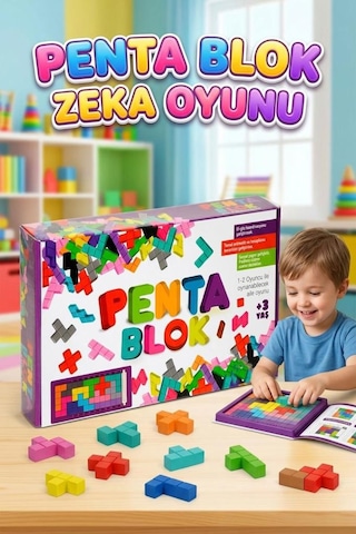 22 Parçalı Renkli 12 Çeşitli Şekilli Penta Bloklu 1-2 Kişilik Zeka Geliştirici Eğitici Oyuncak Seti