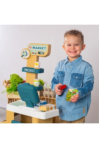 Smoby, 350238, Yazar Kasalı Market, Fonksiyonel, Aksesuarlı, Pilli, Alışveriş Arabalı