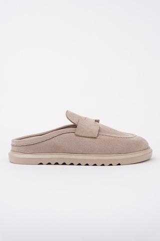 Muggo Vintage Süet Deri Günlük Rahat Önü Kapalı Kadın Loafer Terlik Bej