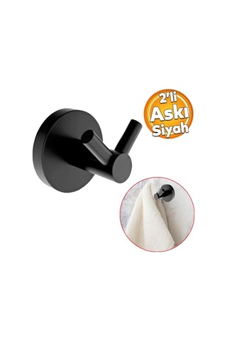 Siyah Renk Metal Sağlam Banyo Lavabo 2'li Askılık Aparat Bornoz Havlu Asma Askı Vidalı Çok Renkli