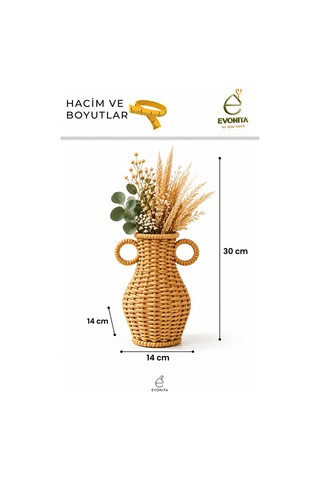 2 Li Hasır Dekoratif Vazo Seti Kulplu Örgü Vazo Kuru Çiçek Pampas Yapay Çiçek İçin Bohem Ev Dekoru Kahverengi