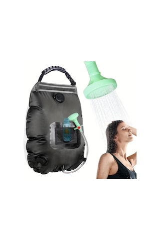 Elmpaly Black 19.99 Litre Solar Çalışan Sızdırmaz Kamp Duşu Termometre Hortum Başlık Bej