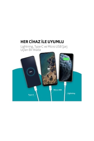 Ttec 2dk7521 Trio Şarj Kablosu Typec,lightning,micro Usb Beyaz