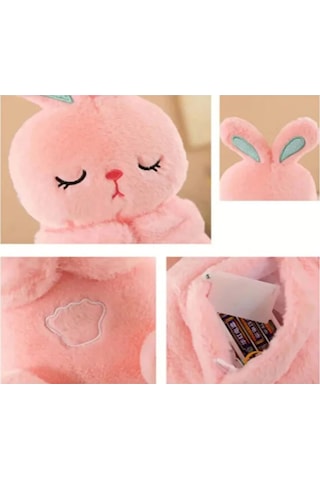 Pembe Tavşan Nefes Alan Peluş Oyuncak Müzikli Uyku Arkadaşı Peluş Oyuncak 35cm Çok Renkli
