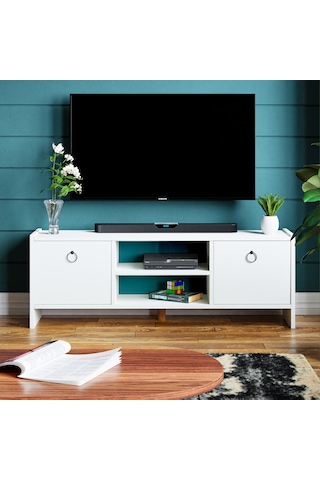 Tv Sehpası Kapaklı Raflı Tv Ünitesi Televizyon Sehpası Beyaz