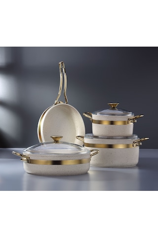 Bonera Nil 7 Parça Granit Tencere Seti Krem - Gold Krem