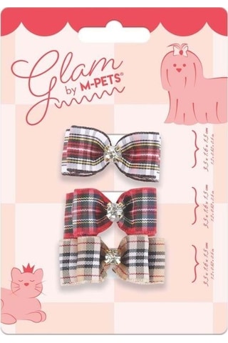 M-pets Glam Kareli Fiyonklu Kedi Ve Köpekler İçin Aksesuar Toka Kırmızı Mor