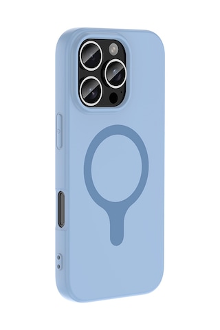 Maks Technology iPhone Uyumlu 16 Pro Kılıf M-safe Şarj Özellikli Mkst Aris Silikon Kapak - Baby Blue