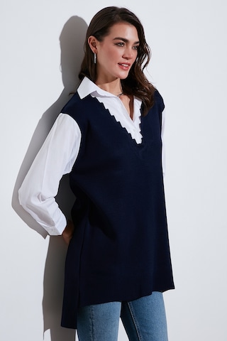 Lela Modest Standart Fit Gömlek Yaka Tesettür Triko Bayan Tunik 4612148 Lacivert