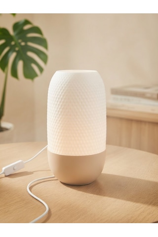 Modern Ribbed Dokulu Gece Lambası - Yumuşak Işık Led Abajur Yatak Başı Dekoratif Lamba Bej-beyaz