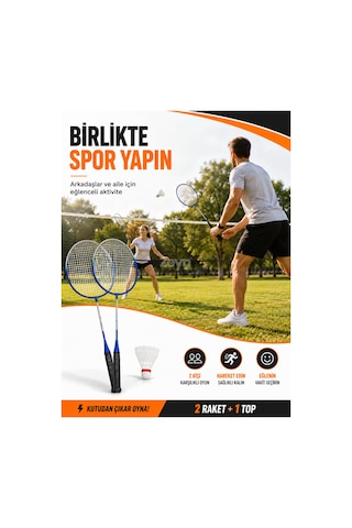 2'li Badminton Seti 2 Raket + 1 Top Başlangıç Ve Eğlence Seti Açık Hava Spor Oyunu