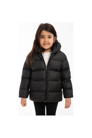 Kız Çocuk Siyah İçi Polarlı Kapüşonlu Su Geçirmez Rüzgara Dayanıklı Şişme Kışlık Mont & Kaban Siyah